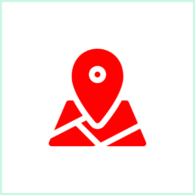 Convenient Locations Red map pin icon on white background.